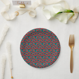 Modern Abstract Red Poppy Floral Pattern Paper Plate
