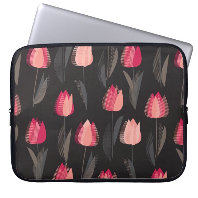 Modern abstract red tulip flowers seamless pattern laptop sleeve (Front)