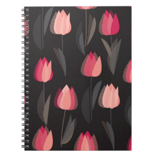 Modern abstract red tulip flowers seamless pattern notebook