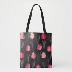 Modern abstract red tulip flowers seamless pattern tote bag