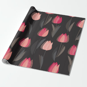 Modern abstract red tulip flowers seamless pattern wrapping paper