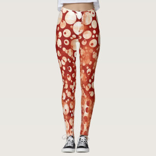 Modern Abstract Red White Bubles patterned Leggings