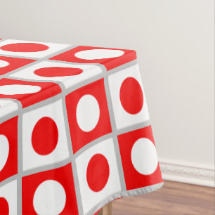 Modern Abstract Red & White Pattern on Light Grey Tablecloth