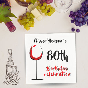 Modern Abstract Red Wine Glass 80th Birthday Party Napkin