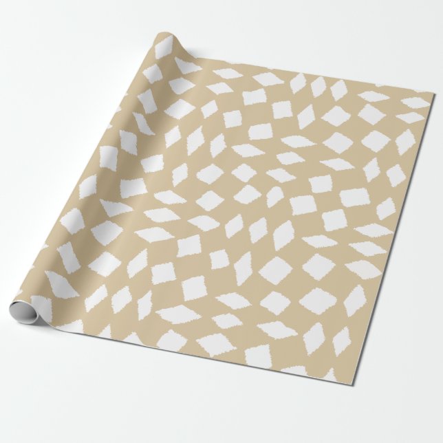 Modern Abstract Retro Beige Chequered Pattern Wrapping Paper (Unrolled)