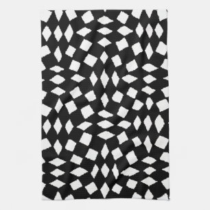 Modern Abstract Retro Black White Checker Pattern Tea Towel