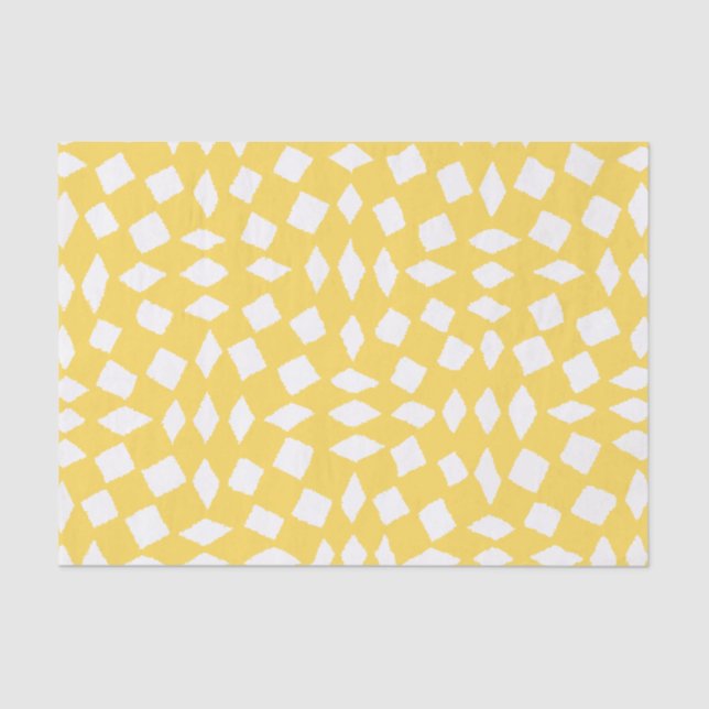 Modern Abstract Retro Yellow Chequered Pattern Tissue Paper (Front)