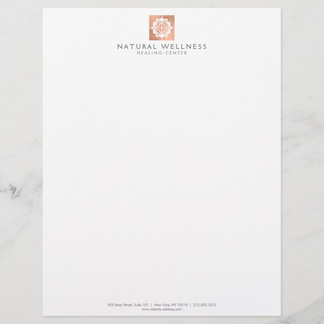 Modern Abstract Rose Gold Floral Logo Wellness Custom Letterhead (Front)
