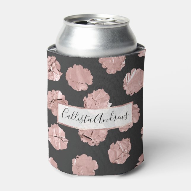 Modern Abstract Rose Gold Paper Polka Dots Can Cooler (Can Front)