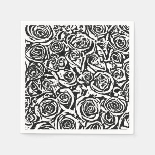 Modern Abstract Rose Pattern, Black and White Napkin