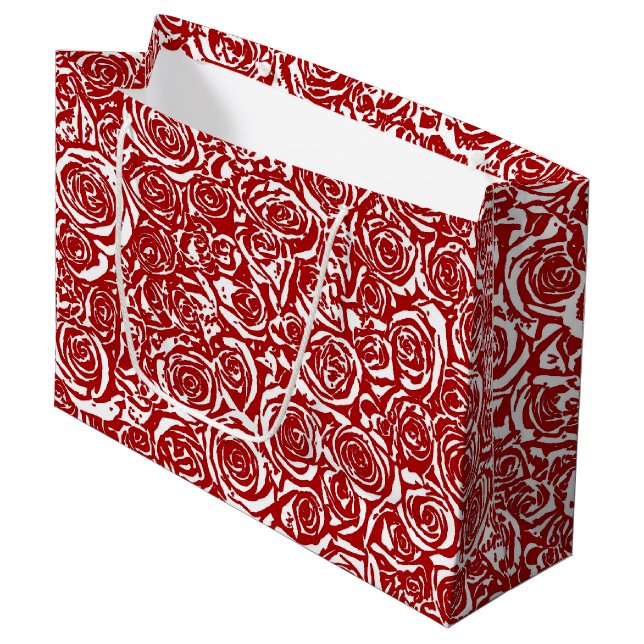 Modern Abstract Rose Pattern, Dark Red and White Large Gift Bag (Front Angled)