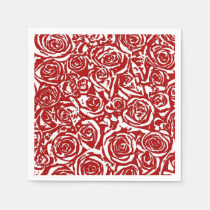 Modern Abstract Rose Pattern, Dark Red and White Napkin