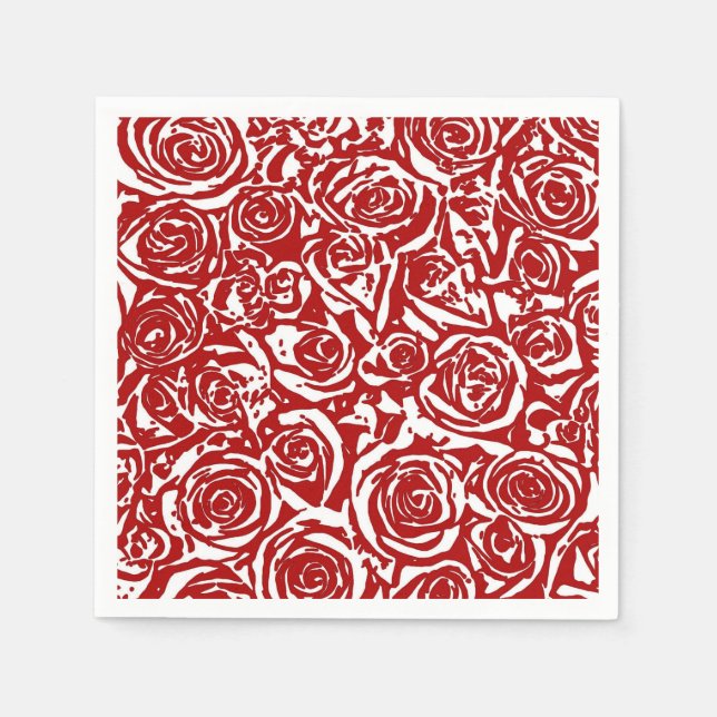 Modern Abstract Rose Pattern, Dark Red and White Napkin (Front)