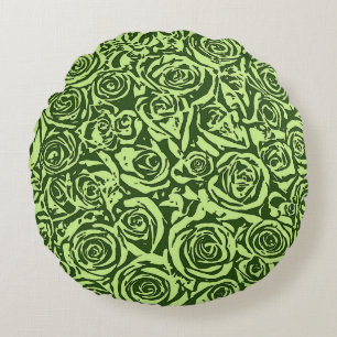 Modern Abstract Rose Pattern, Lime Green Round Cushion