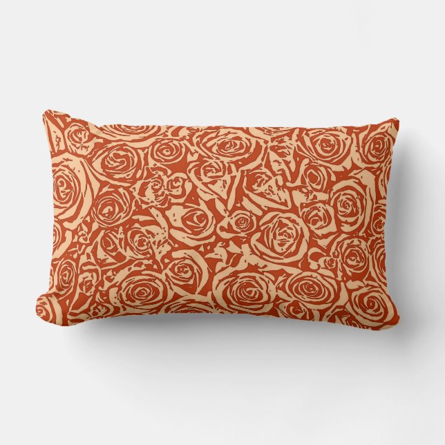 Modern Abstract Rose Pattern, Mandarin Orange Lumbar Cushion (Front)
