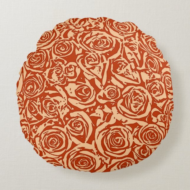 Modern Abstract Rose Pattern, Mandarin Orange Round Cushion (Front)