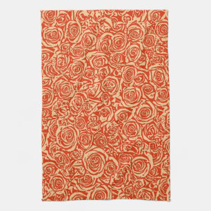 Modern Abstract Rose Pattern, Mandarin Orange Tea Towel