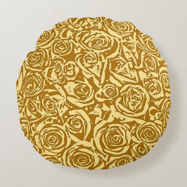 Modern Abstract Rose Pattern, Mustard Yellow Round Cushion (Front)
