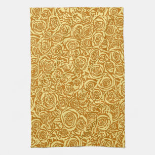 Modern Abstract Rose Pattern, Mustard Yellow Tea Towel