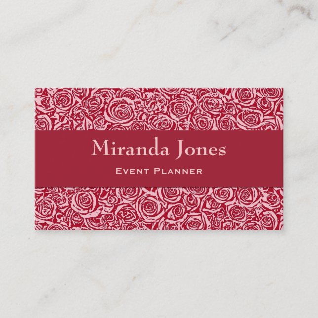 Modern Abstract Rose Pattern, Rose Red and Pink Business Card (Front)