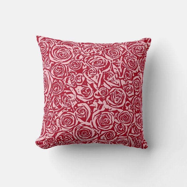 Modern Abstract Rose Pattern, Rose Red and Pink Cushion (Front)