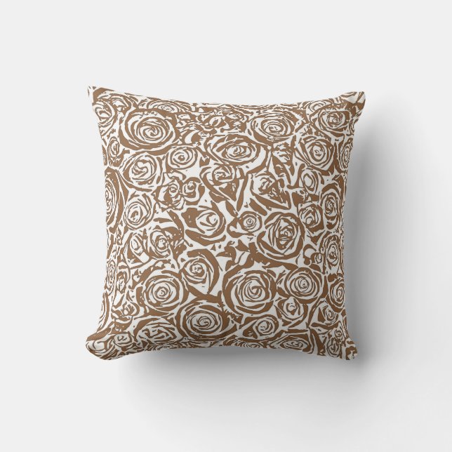 Modern Abstract Rose Pattern,Taupe Tan and White Cushion (Front)