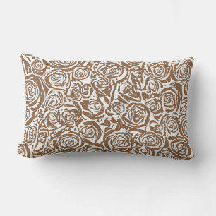 Modern Abstract Rose Pattern,Taupe Tan and White Lumbar Cushion