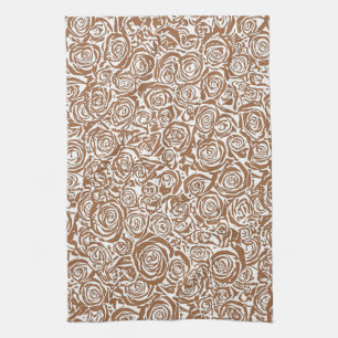 Modern Abstract Rose Pattern, Taupe Tan and White Tea Towel
