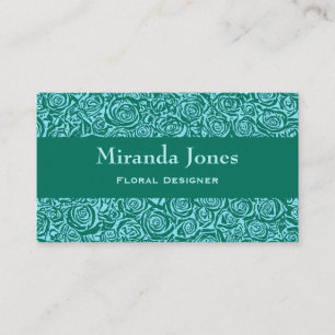 Modern Abstract Rose Pattern, Teal and Aqua Business Card