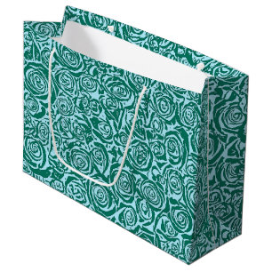 Modern Abstract Rose Pattern, Teal and Aqua Large Gift Bag