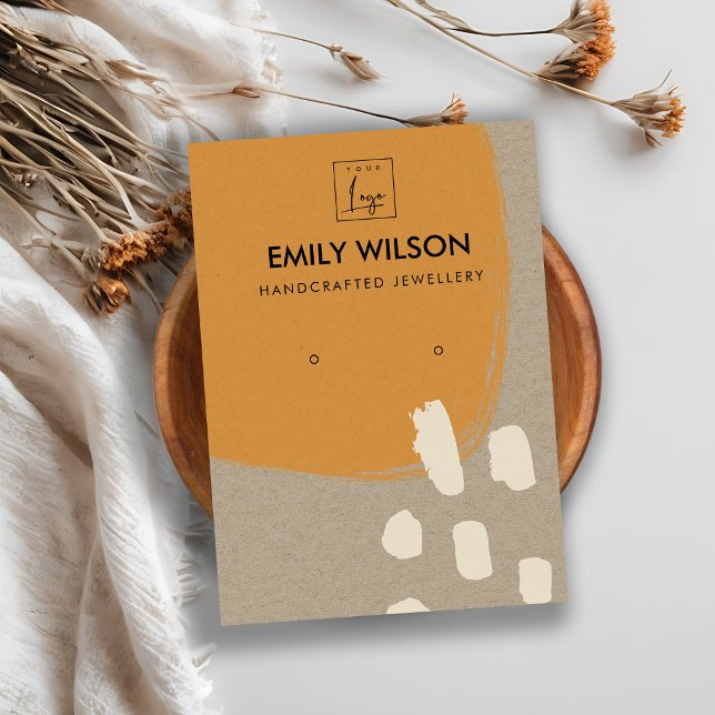 MODERN ABSTRACT RUST ORANGE KRAFT EARRING DISPLAY BUSINESS CARD (Creator Uploaded)