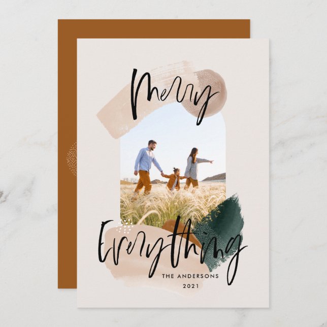 Modern abstract rust photo arch Christmas holiday Announcement (Front/Back)