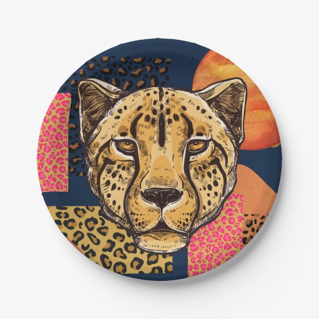 Modern Abstract Safari Cheetah Paper Plate (Front)