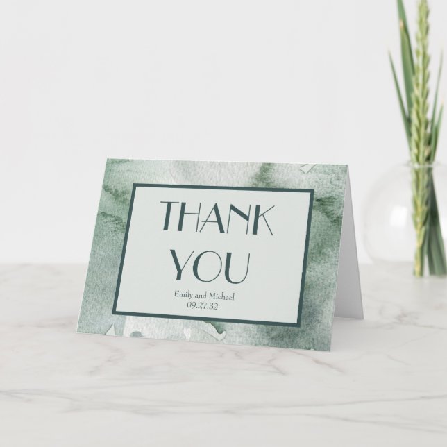 Modern Abstract Sage Green Moss Watercolor Thank You Card (Front)