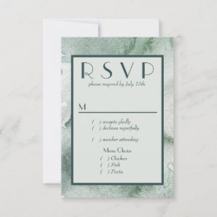Modern Abstract Sage Green Watercolor RSVP w/Menu  Card