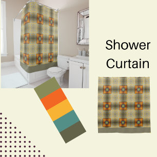 Modern abstract sage green with orange squares shower curtain
