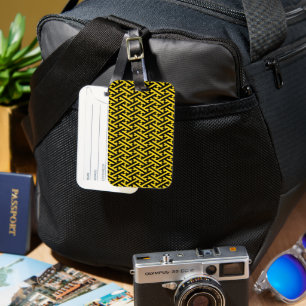 Modern Abstract Sayagata Yellow Black Cross Maze Luggage Tag