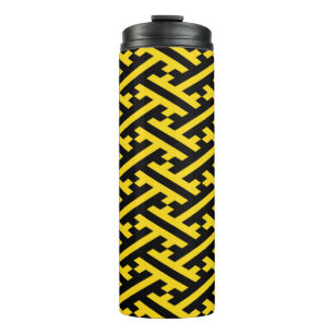 Modern Abstract Sayagata Yellow Black Cross Maze Thermal Tumbler