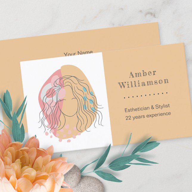 Modern Abstract Shapes Boho Orange Pink Woman  Business Card (Creator Uploaded)