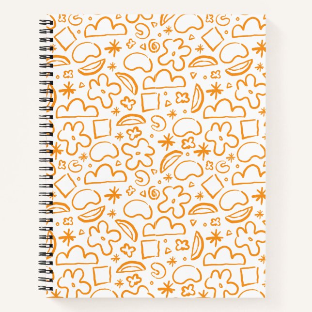Modern Abstract Shapes Pattern Vibrant Orange Notebook (Front)