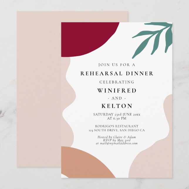 Modern abstract shapes rehearsal dinner invitation (Front/Back)