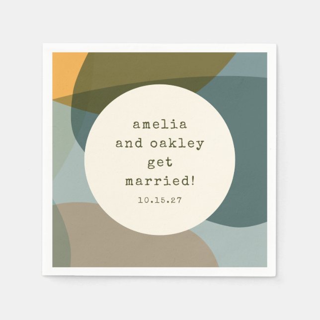Modern Abstract Shapes Sage Teal Custom Wedding Napkin (Front)