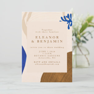 Modern Abstract Shapes Sand Blue Wedding Invitation