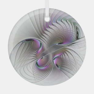 Modern Abstract Shy Fantasy Figure Fractal Art Glass Tree Decoration
