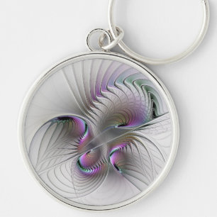 Modern Abstract Shy Fantasy Figure Fractal Art Key Ring