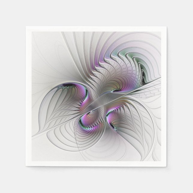 Modern Abstract Shy Fantasy Figure Fractal Art Napkin (Front)