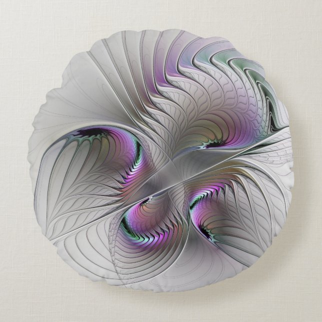 Modern Abstract Shy Fantasy Figure Fractal Art Round Cushion (Front)