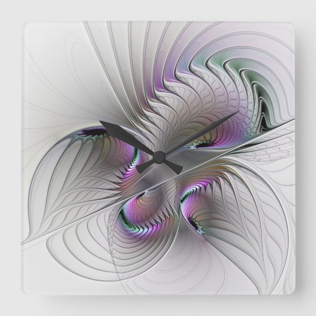 Modern Abstract Shy Fantasy Figure Fractal Art Square Wall Clock (Front)