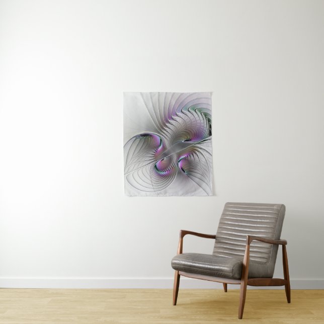 Modern Abstract Shy Fantasy Figure Fractal Art Tapestry (In Situ)