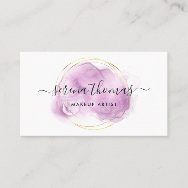 Modern Abstract Signature Purple Gold  Business Card (Front)